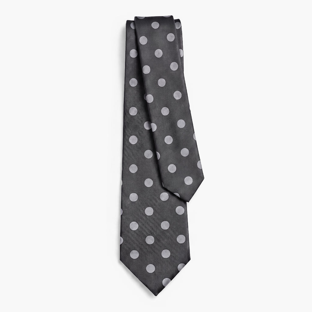 CRAVATTA GRIGIA SCURA 3 PIEGHE IN SETA JACQUARD - Pois bianchi - Lorenzi Como luxury silk tie