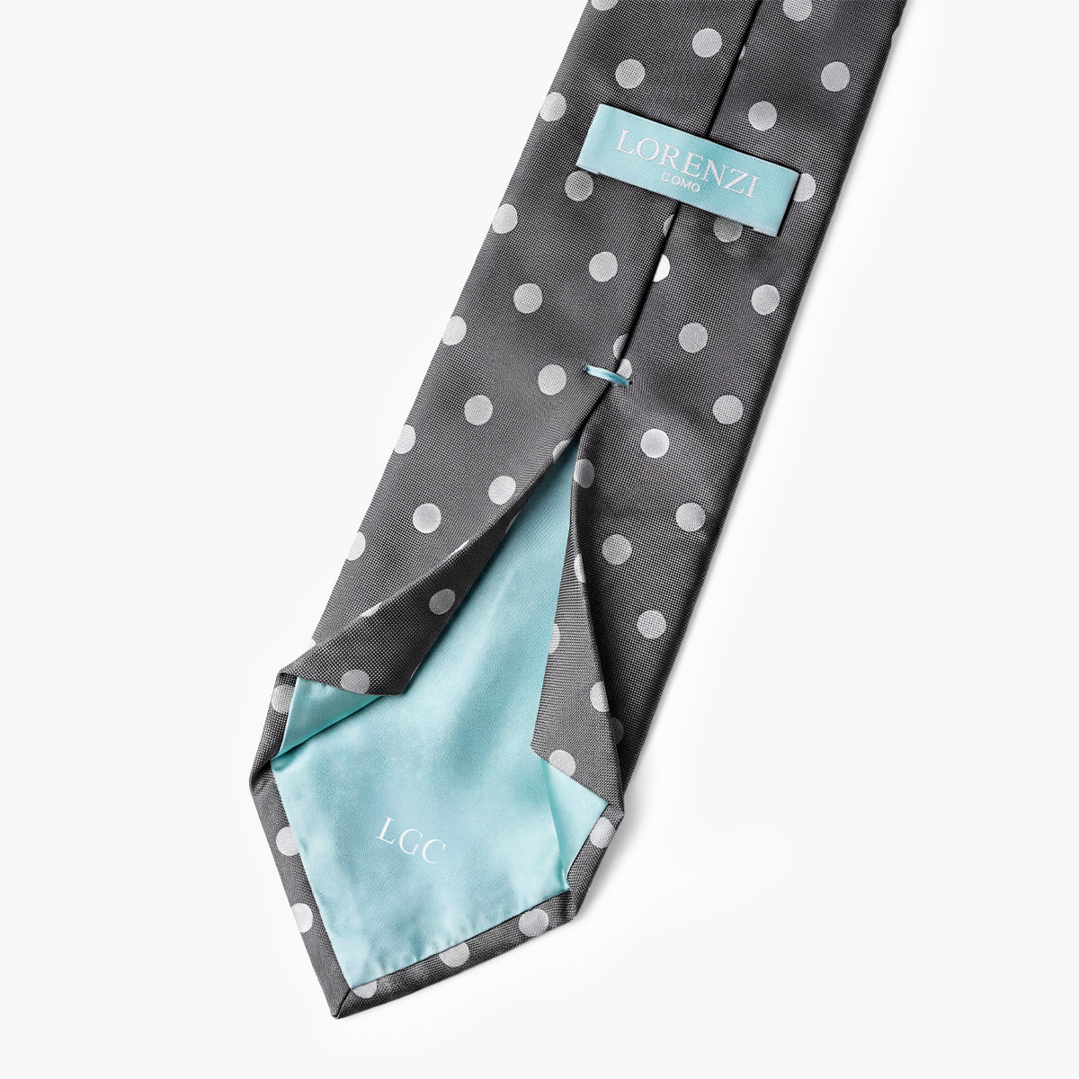CRAVATTA GRIGIA SCURA 7 PIEGHE IN SETA JACQUARD - Pois bianchi - Lorenzi Como luxury silk tie