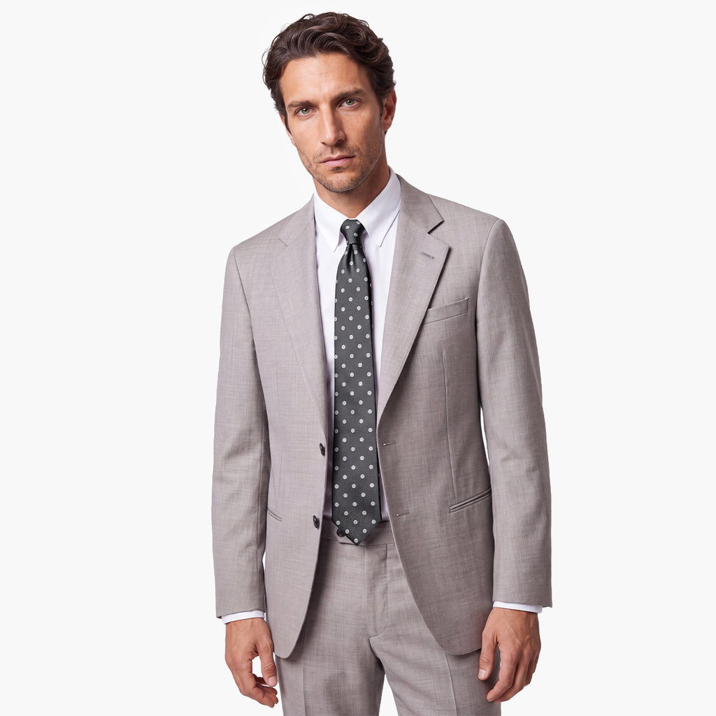 CRAVATTA GRIGIA SCURA 3 PIEGHE IN SETA JACQUARD - Pois bianchi - Lorenzi Como luxury silk tie