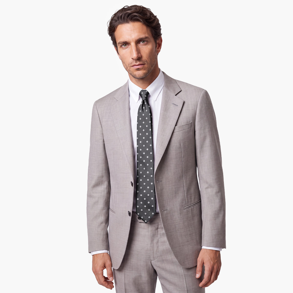 CRAVATTA GRIGIA SCURA 3 PIEGHE IN SETA JACQUARD - Pois bianchi - Lorenzi Como luxury silk tie