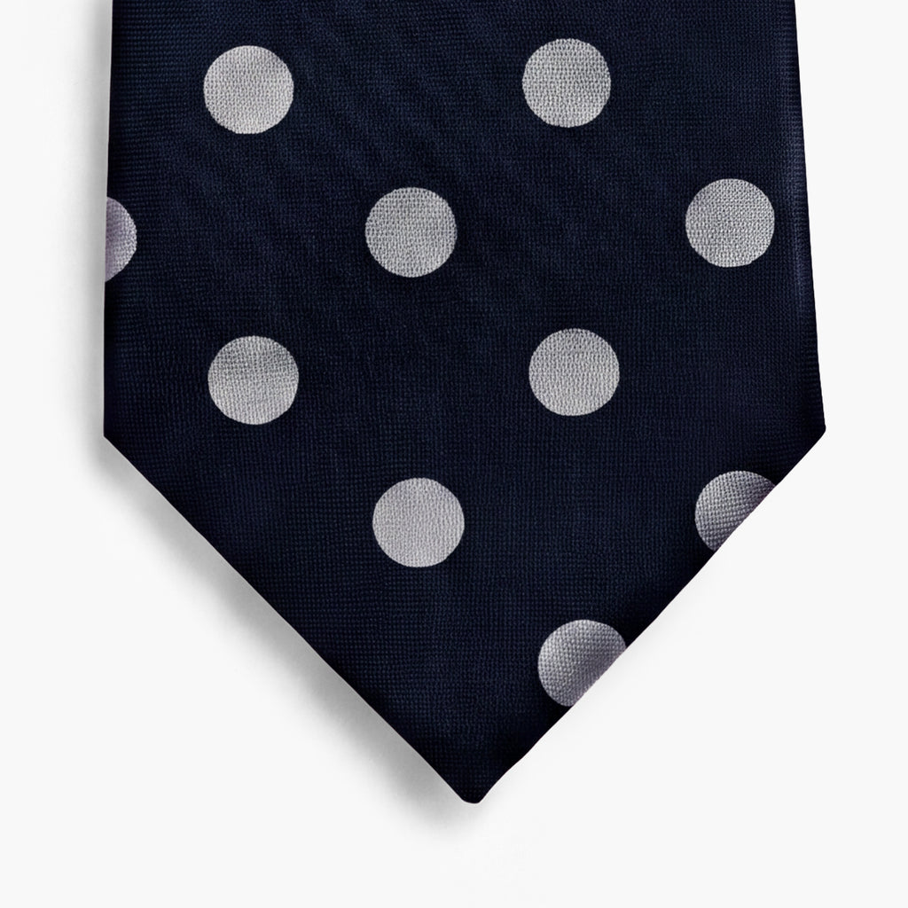 CRAVATTA BLU SCURO 3 PIEGHE IN SETA JACQUARD - Pois bianchi - Lorenzi Como luxury silk tie