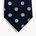 CRAVATTA BLU SCURO 3 PIEGHE IN SETA JACQUARD - Pois bianchi - Lorenzi Como luxury silk tie