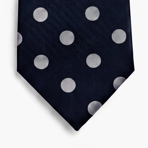 CRAVATTA BLU SCURO 3 PIEGHE IN SETA JACQUARD - Pois bianchi - Lorenzi Como luxury silk tie
