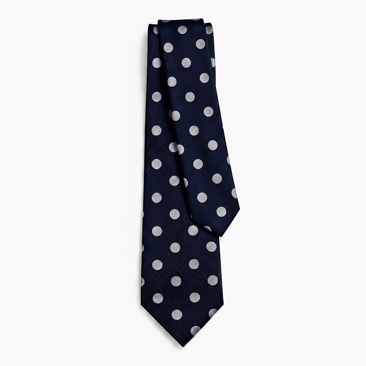 CRAVATTA BLU SCURO 7 PIEGHE IN SETA JACQUARD - Pois bianchi - Lorenzi Como luxury silk tie