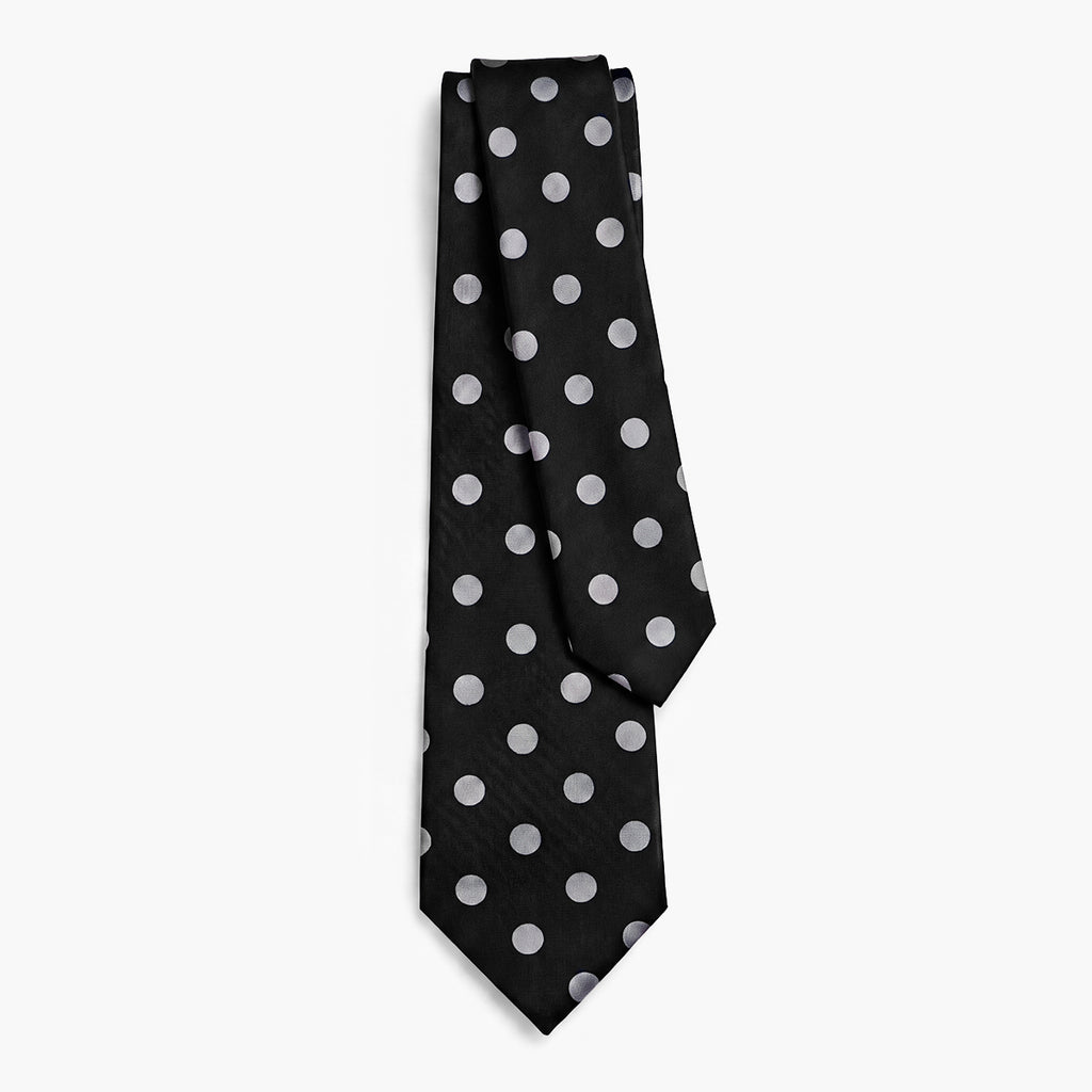 CRAVATTA NERA 3 PIEGHE IN SETA JACQUARD - Pois bianchi - Lorenzi Como luxury silk tie