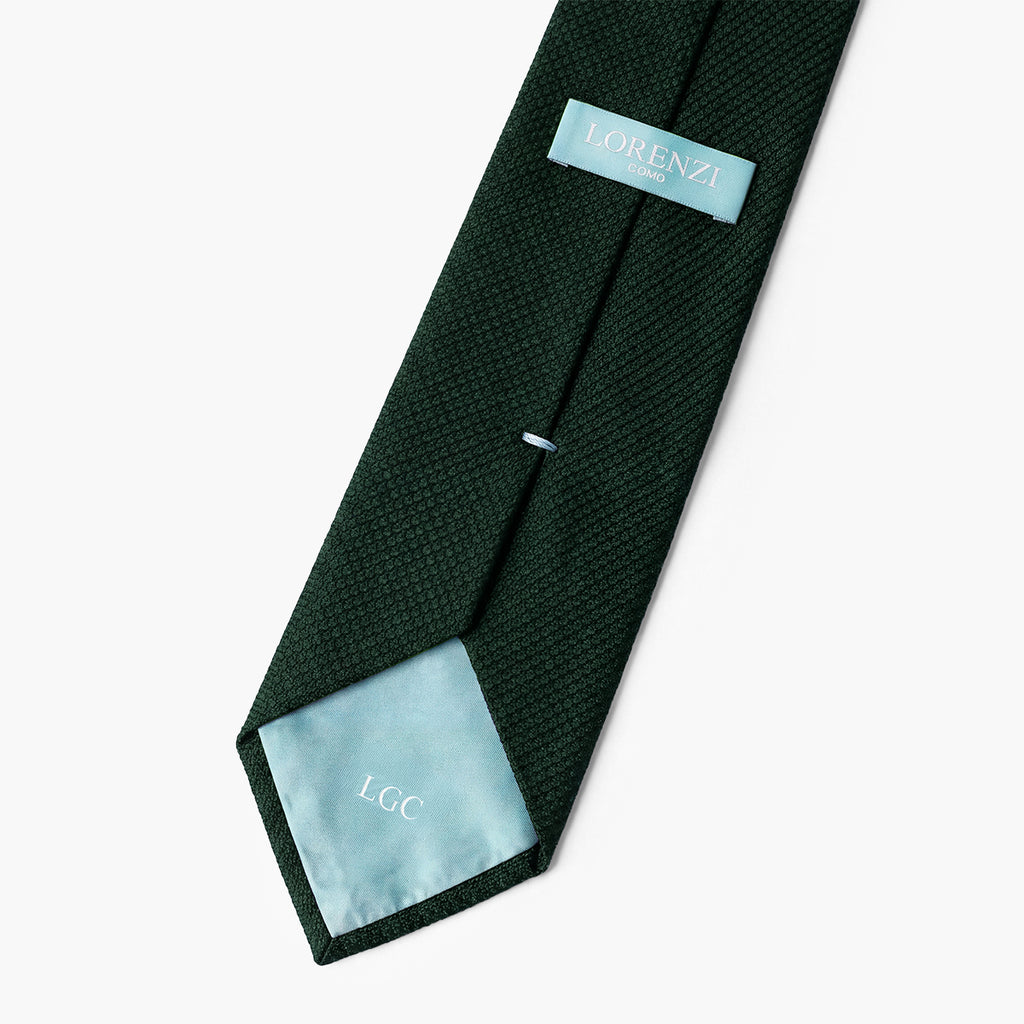 CRAVATTA VERDE SCURO 3 PIEGHE IN GARZA DI SETA - Tinta unita - Lorenzi Como luxury silk tie