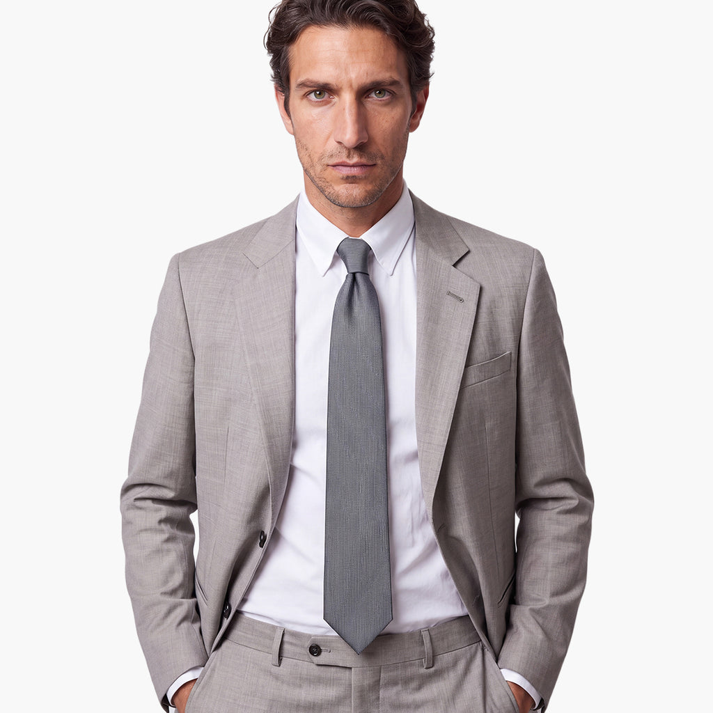 CRAVATTA ARGENTO 7 PIEGHE IN SETA JACQUARD - Armatura reps - Lorenzi Como luxury silk tie