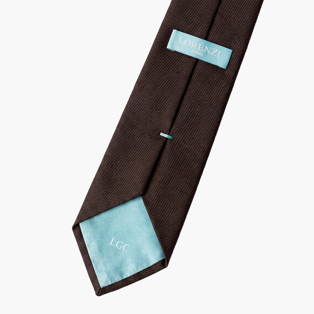 CRAVATTA MARRONE SCURO 3 PIEGHE IN GARZA DI SETA - Tinta unita - Lorenzi Como luxury silk tie