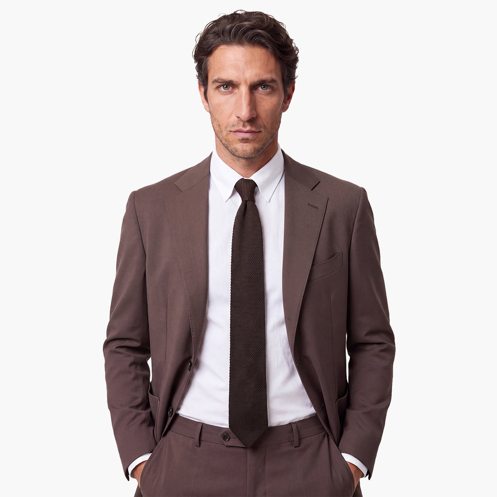 CRAVATTA MARRONE SCURO 3 PIEGHE IN GARZA DI SETA - Tinta unita - Lorenzi Como luxury silk tie