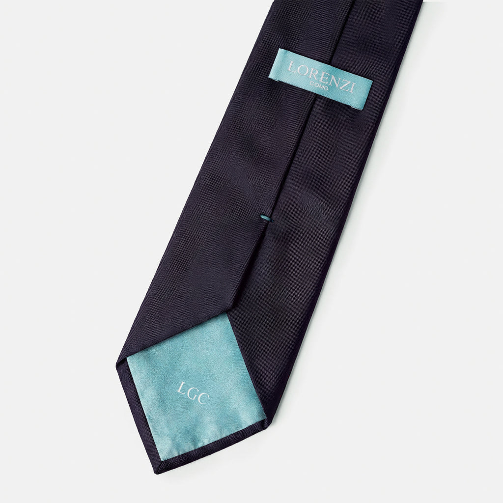 CRAVATTA BLU SCURO 3 PIEGHE IN SETA JACQUARD - Armatura reps - Lorenzi Como luxury silk tie