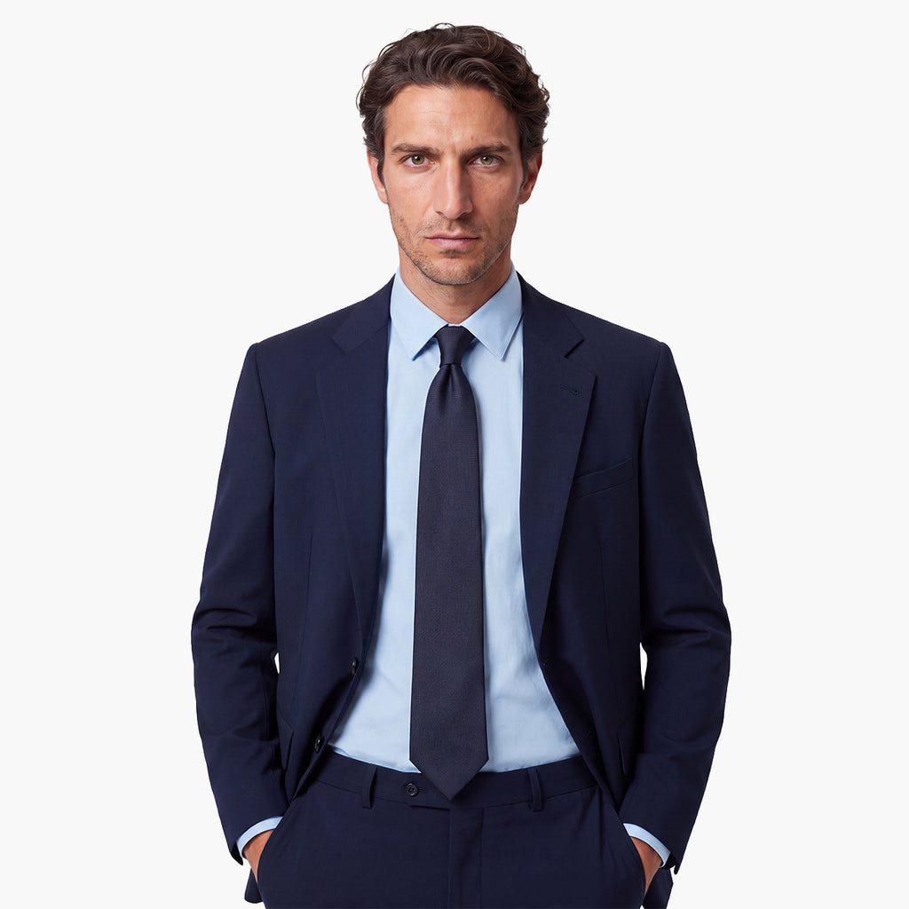 CRAVATTA BLU SCURO 3 PIEGHE IN SETA JACQUARD - Armatura reps - Lorenzi Como luxury silk tie