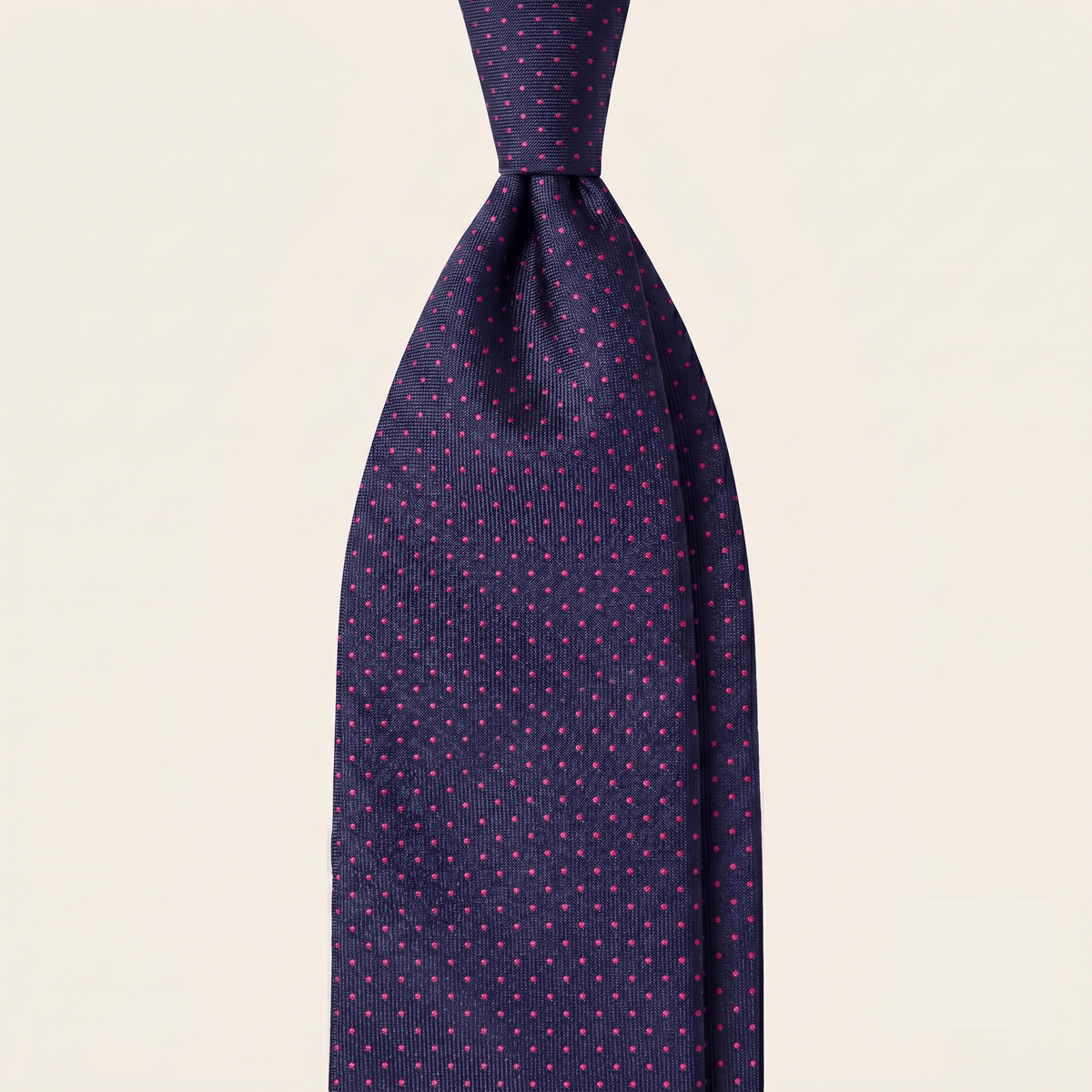 CRAVATTA BLU SCURO 3 PIEGHE SARTORIALE IN SETA - Pois fucsia