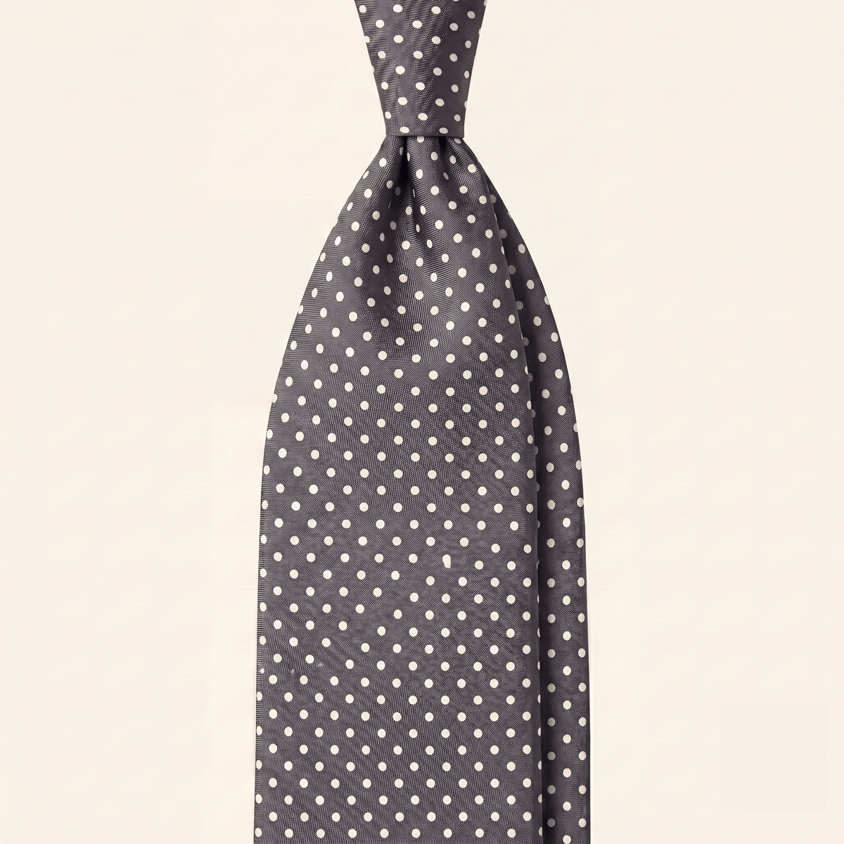 CRAVATTA GRIGIA SCURA 3 PIEGHE IN SETA JACQUARD - Pois bianchi