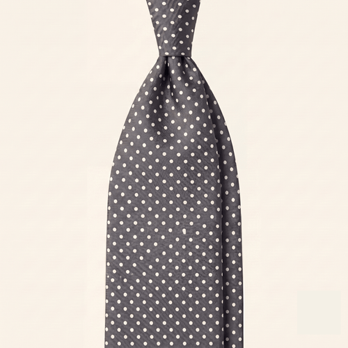 CRAVATTA GRIGIA SCURA 3 PIEGHE IN SETA JACQUARD - Pois bianchi - Lorenzi Como luxury silk tie