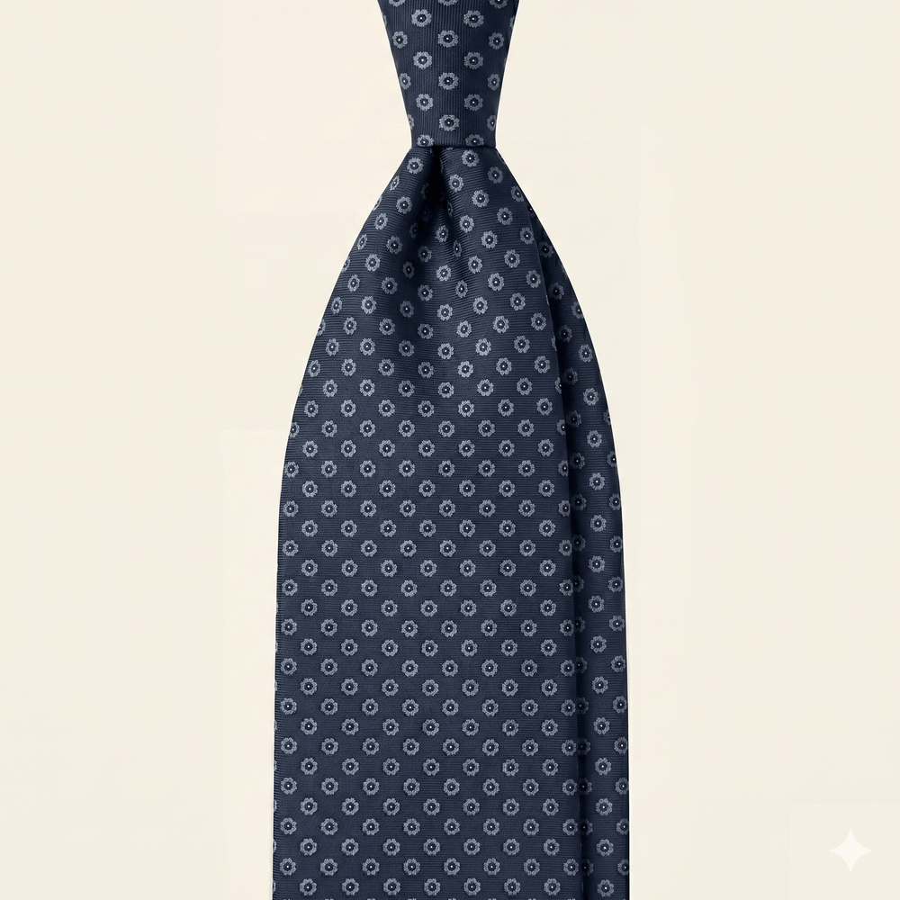DARK BLUE 5 FOLD SARTORIAL CLASSIC SILK TIE - Floral