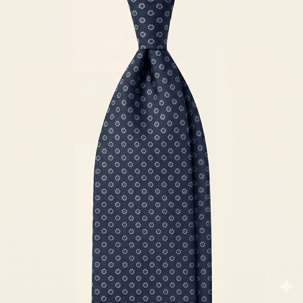 DARK BLUE 5 FOLD SARTORIAL CLASSIC SILK TIE - Floral