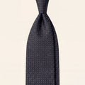 Dark Blue Jacquard Silk Tie, 7-Fold, White Pin Dots, Handmade in Como
