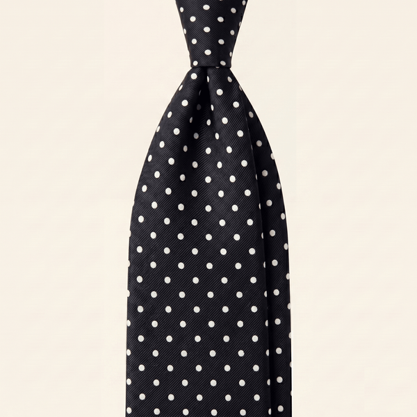 CRAVATTA NERA 3 PIEGHE IN SETA JACQUARD - Pois bianchi