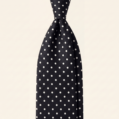 CRAVATTA NERA 3 PIEGHE IN SETA JACQUARD - Pois bianchi - Lorenzi Como luxury silk tie