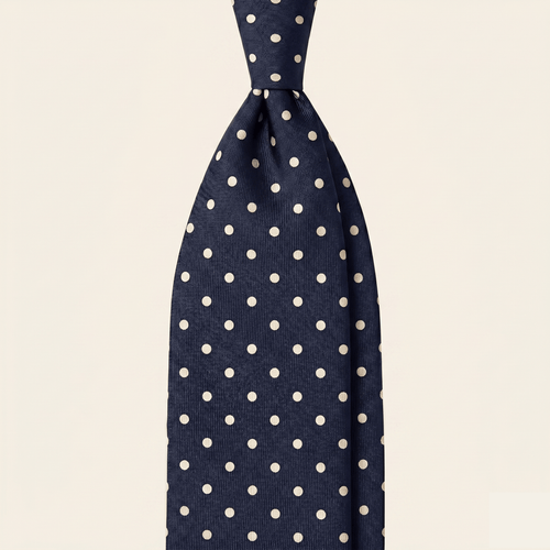 CRAVATTA BLU SCURO 5 PIEGHE IN SETA JACQUARD - Lorenzi Como luxury silk tie