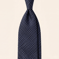 DARK BLUE 3 FOLD JACQUARD SILK TIE II - White polka dot