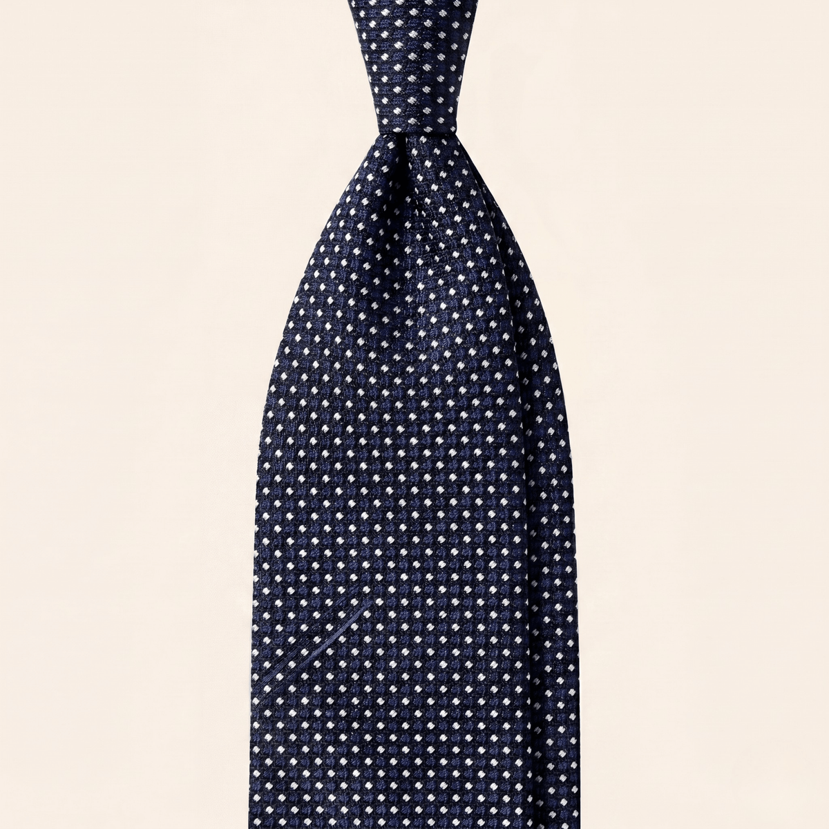 CRAVATTA BLU SCURO 3 PIEGHE IN SETA JACQUARD II - Pois bianchi