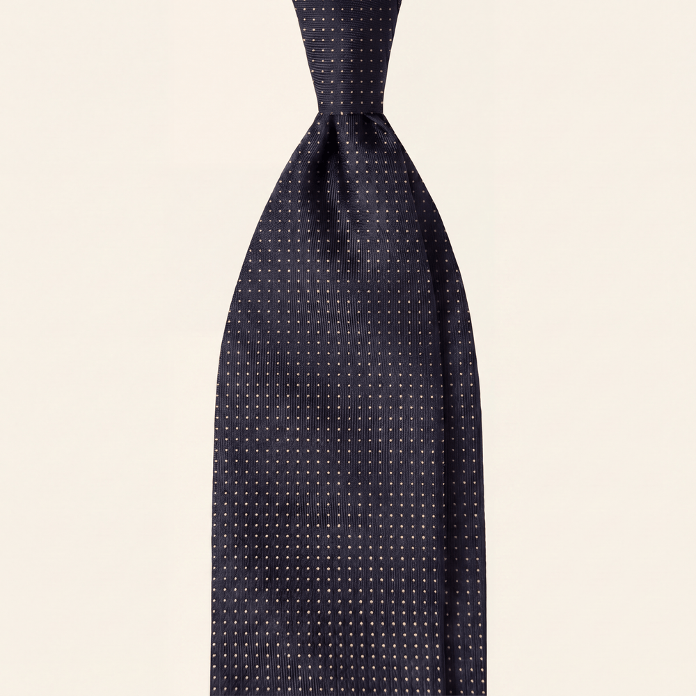 DARK BLUE 3 FOLD SARTORIAL CLASSIC SILK TIE II - White polka dot