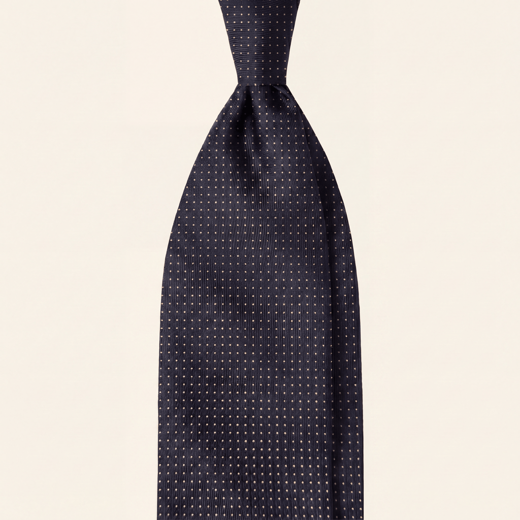 DARK BLUE 3 FOLD SARTORIAL CLASSIC SILK TIE II - White polka dot