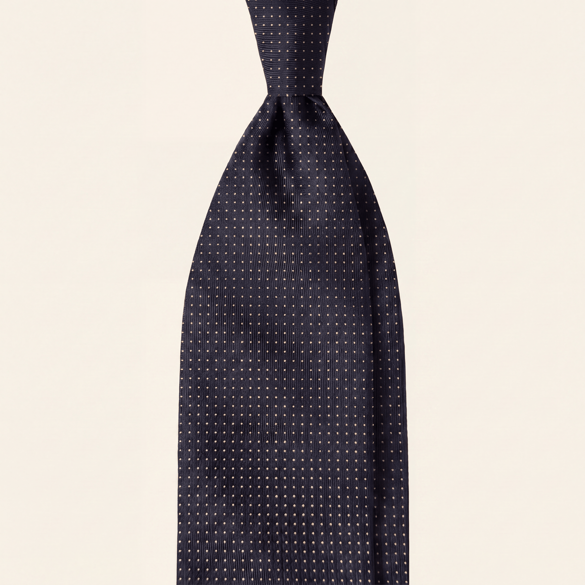 CRAVATTA BLU SCURO 3 PIEGHE SARTORIALE IN SETA II - Pois bianchi