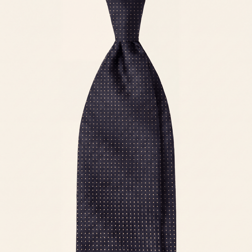 CRAVATTA BLU SCURO 3 PIEGHE SARTORIALE IN SETA II - Pois bianchi - Lorenzi Como luxury silk tie