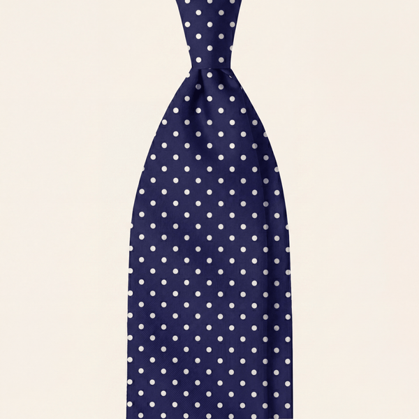 CRAVATTA BLU SCURO 3 PIEGHE SARTORIALE IN SETA - Pois bianchi