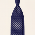 DARK BLUE 3 FOLD SARTORIAL CLASSIC SILK TIE - White polka dot