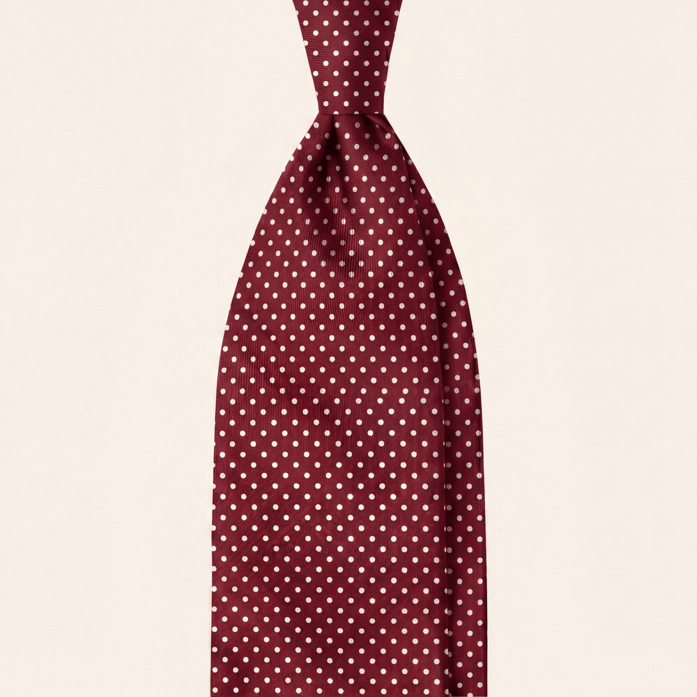 CRAVATTA BORDEAUX 3 PIEGHE SARTORIALE IN SETA - Pois bianchi