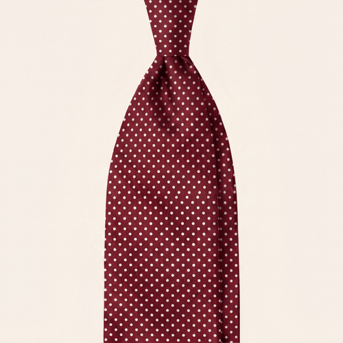 CRAVATTA BORDEAUX 3 PIEGHE SARTORIALE IN SETA - Pois bianchi - Lorenzi Como luxury silk tie