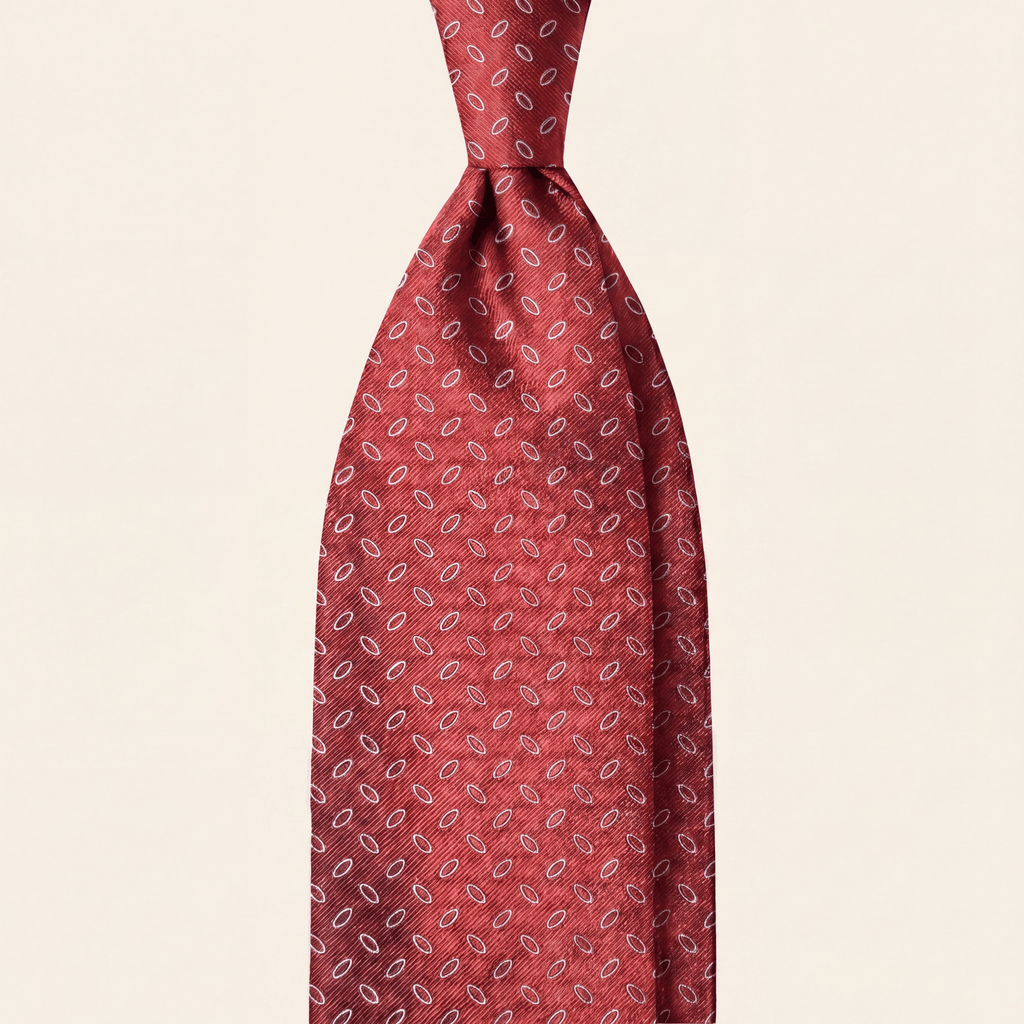 RED JACQUARD SILK TIE - Oval micro pattern
