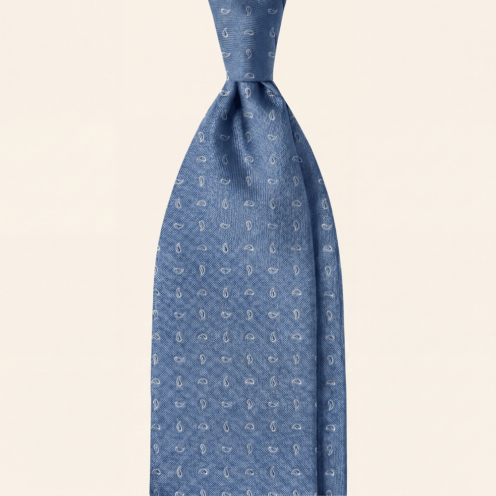 LIGHT BLUE JACQUARD SILK TIE - Micro paisley