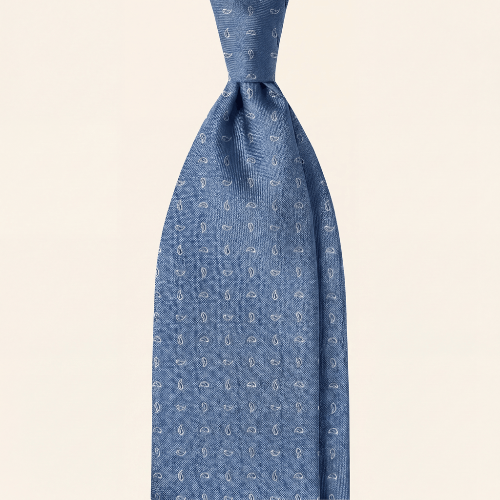 LIGHT BLUE JACQUARD SILK TIE - Micro paisley