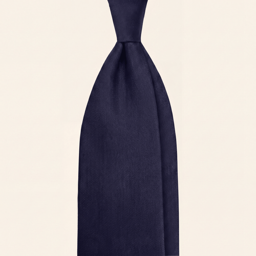 Dark blue jacquard silk tie, solid color, 7-fold, handmade in Como by Lorenzi Como