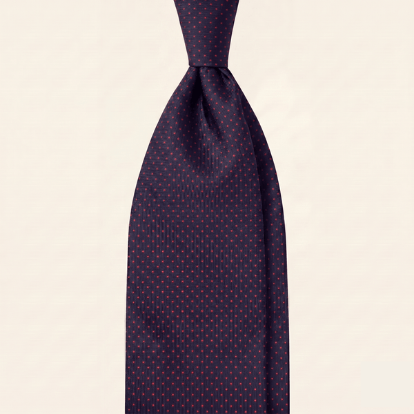 CRAVATTA BLU SCURO 3 PIEGHE SARTORIALE IN SETA - Pois rossi