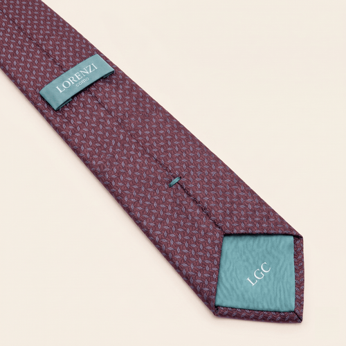 CRAVATTA BORDEAUX IN SETA JACQUARD - Microfoglie - Lorenzi Como luxury silk tie
