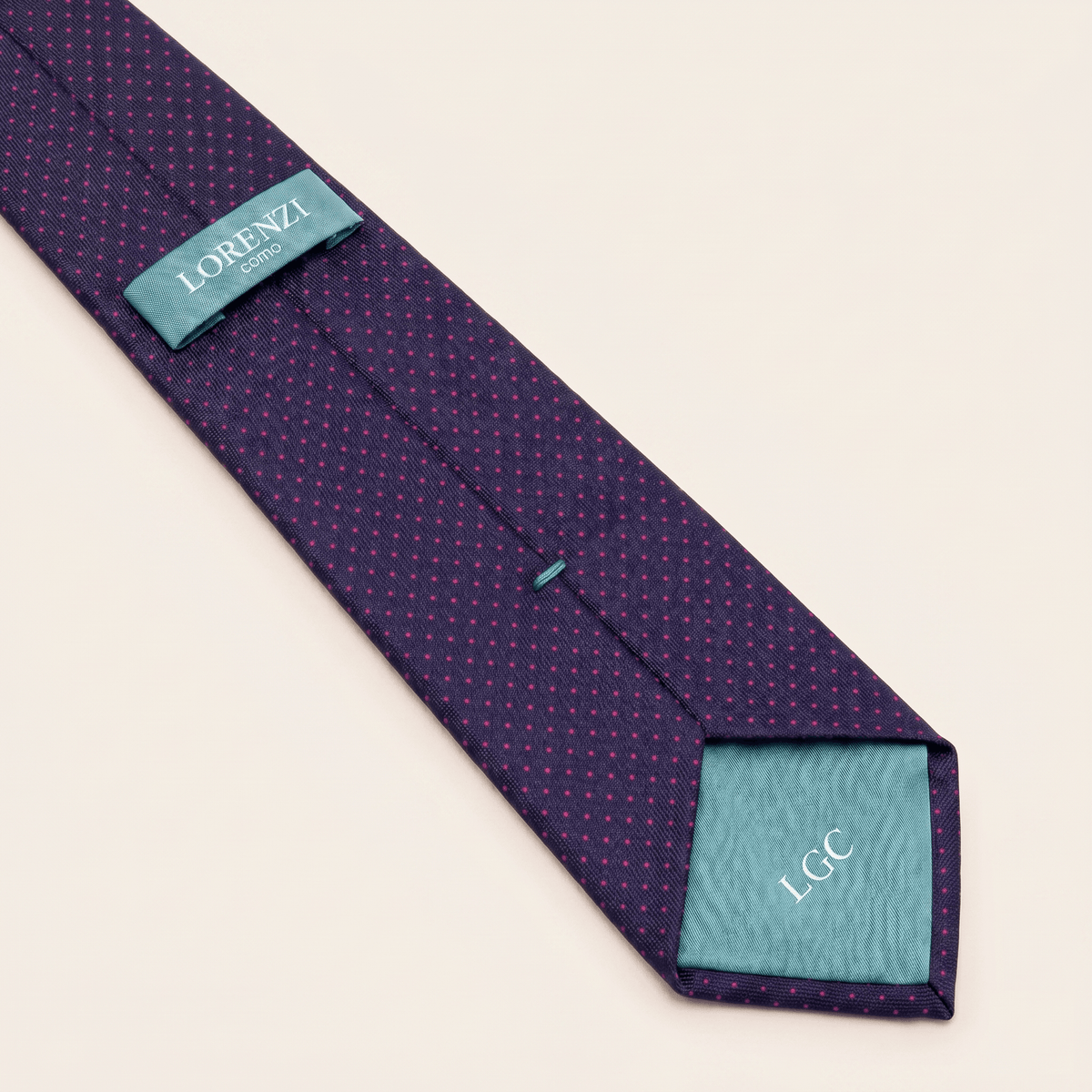 CRAVATTA BLU SCURO 3 PIEGHE SARTORIALE IN SETA - Pois fucsia