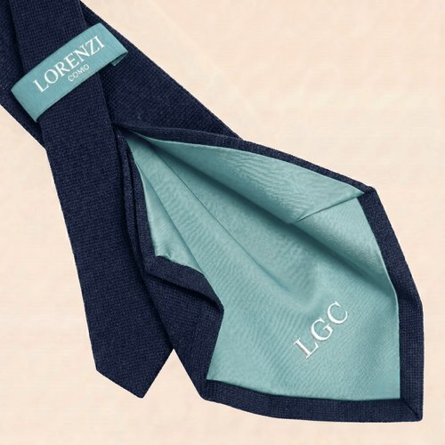 CRAVATTA BLU SCURO 5 PIEGHE SARTORIALE IN SETA - Lorenzi Como luxury silk tie