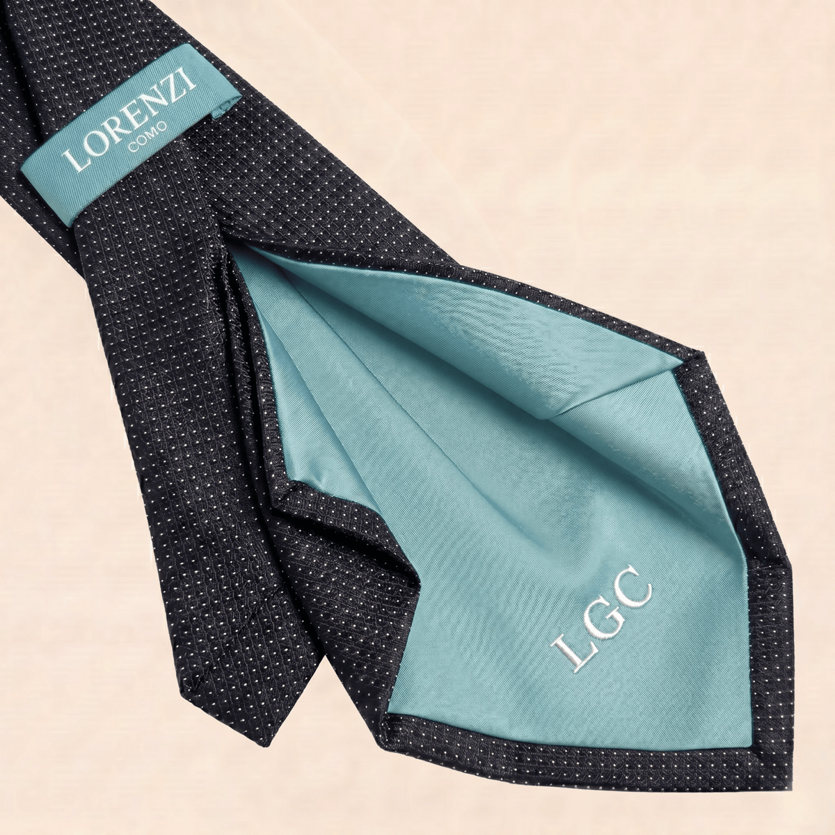 CRAVATTA BLU SCURO 5 PIEGHE IN SETA JACQUARD - Pois bianchi