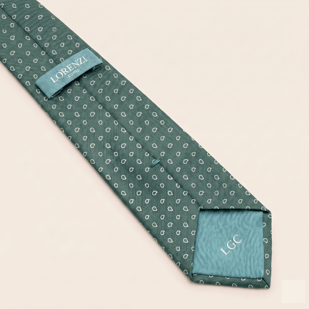 SAGE GREEN JACQUARD SILK TIE - Small paisley