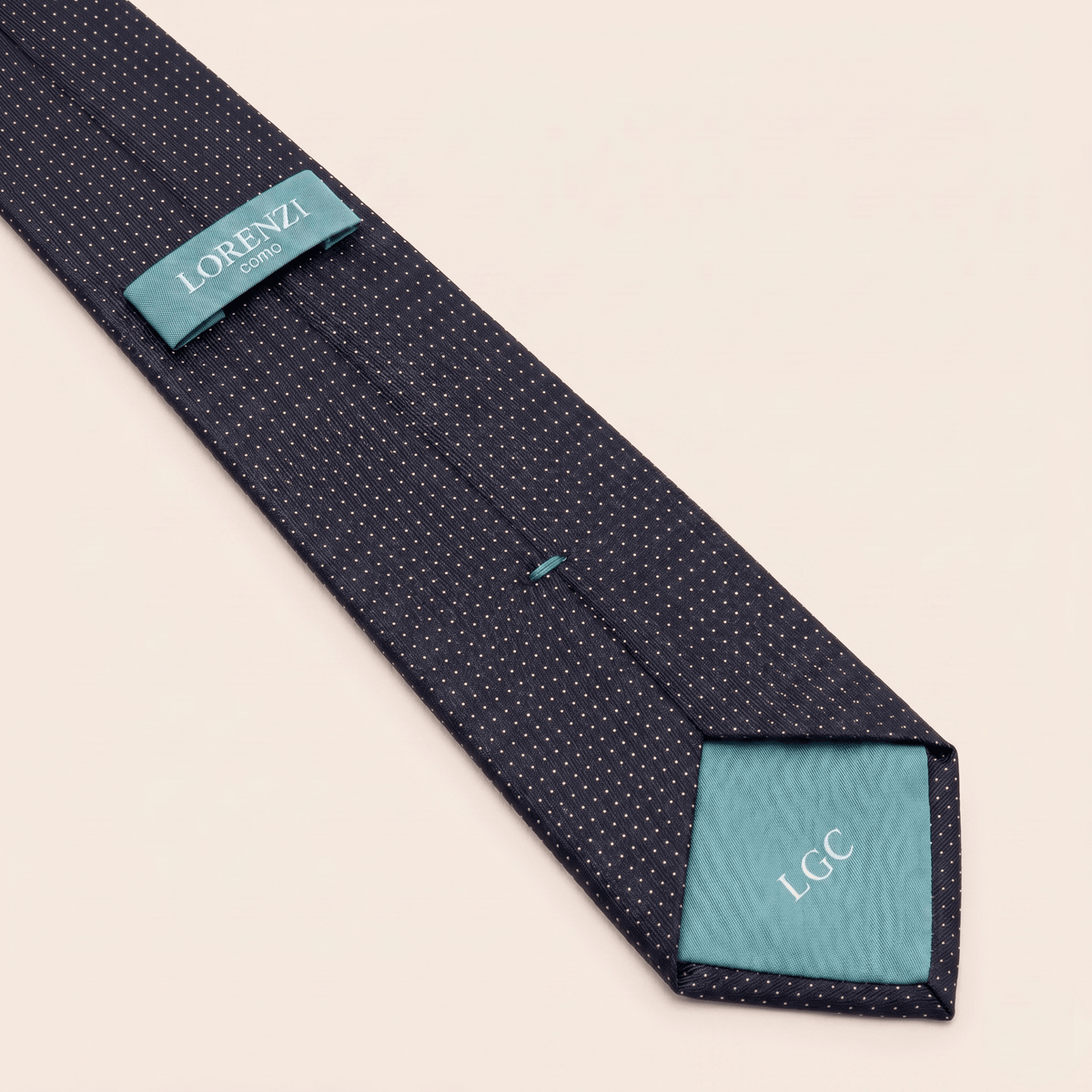 CRAVATTA BLU SCURO 3 PIEGHE SARTORIALE IN SETA II - Pois bianchi