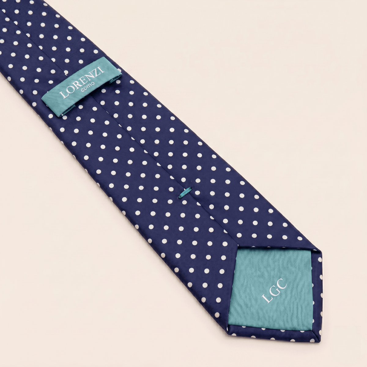 CRAVATTA BLU SCURO 3 PIEGHE SARTORIALE IN SETA - Pois bianchi