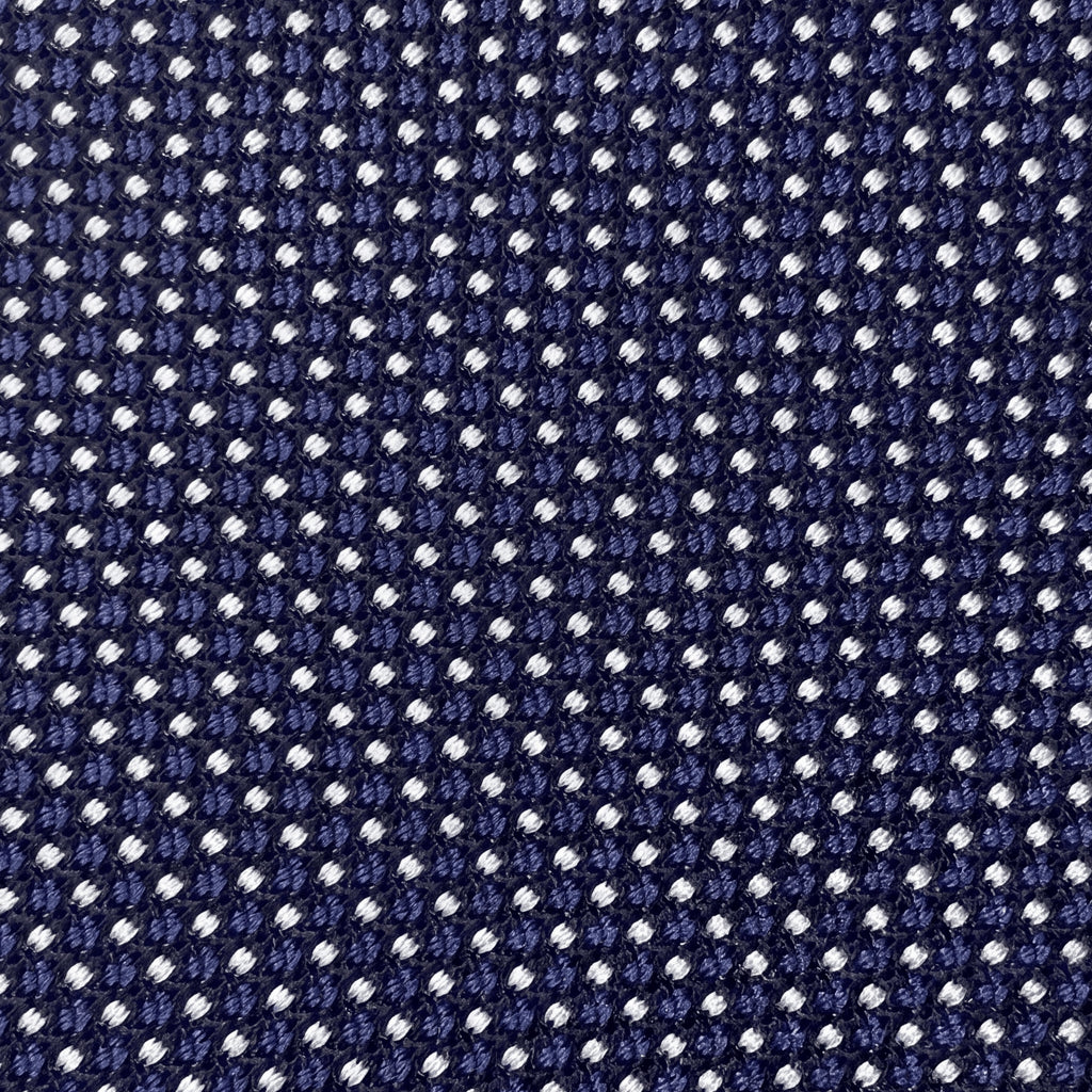 DARK BLUE 3 FOLD JACQUARD SILK TIE II - White polka dot