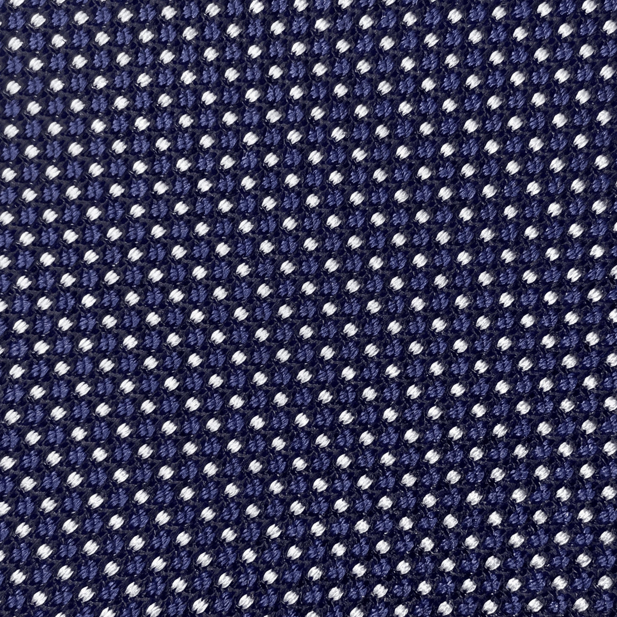 Dark blue jacquard silk tie with white pin dots, 7-fold, handmade in Como by Lorenzi Como