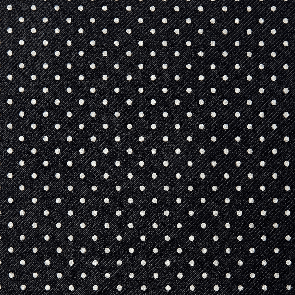BLACK 3 FOLD JACQUARD SILK TIE - White polka dot