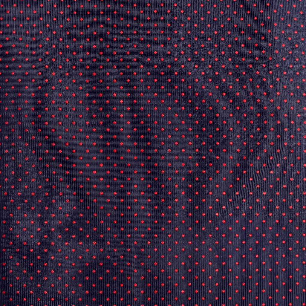 CRAVATTA BLU SCURO 3 PIEGHE SARTORIALE IN SETA - Pois rossi - Lorenzi Como luxury silk tie